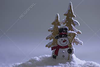 Christmas images Santa-Claus father Christmas and snowman decorations in fake snow