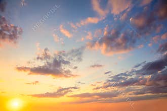 Ave heaven - Real sky with sun - Pastel colors Panoramic Sunrise Sundown Sanset Sky with colorful clouds