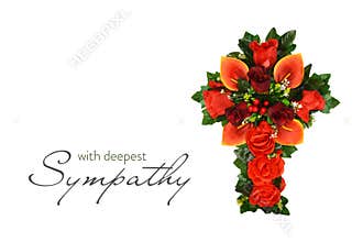Sympathy or Condolence card with floral cross isolated on white