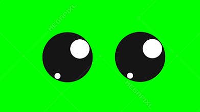 Cartoon simple kawaii blinking eyes on green screen insert, chroma key green screen graphics motion weather icon. stock