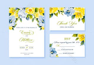 Dusty Pink and Yellow Floral wedding cards. Wedding vector floral invitation, invite invitation thank you, rsvp card