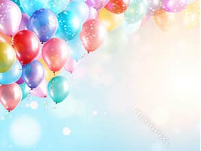 multicolor glossy balloons background,ribbon flakes, AIgenerated