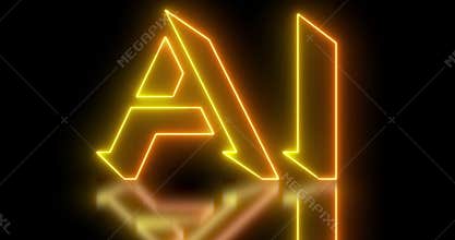 Neon-colored AI(Artificial Intelligence) word text animation.