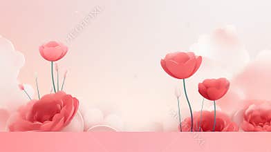 Beautiful soft pink background with flowers for the holidays. Large flowers against a background of pink clouds