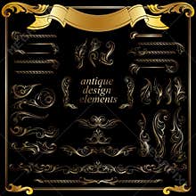 Gold calligraphic design elements, decoration