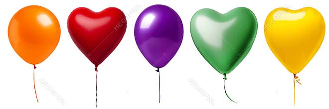 Set of multi-colored balloons, isolated on a transparent background. Balloons in PNG format, different shapes and shades