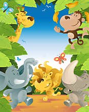 Fun Jungle Animals Border