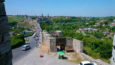 The ruins of fortifications at the Bridge in Kamianets-Podilskyi, Ukraine