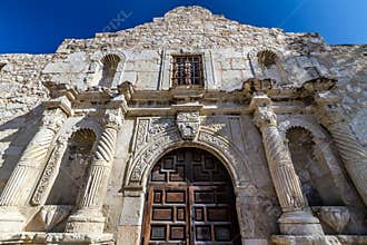 Closeup View of the Entrance to the Famous Alamo, San Antonio, Texas.