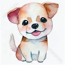 Watercolor cute dog. Cartoon style. Generative Ai