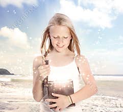Young Blonde Girl Opening a Gift Box