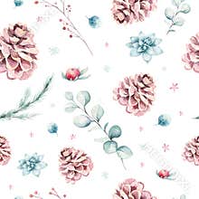 Watercolor holiday christmas clipart seamless pattern. Winter decoration element. Merry christmas design. Pine tree branch, frame