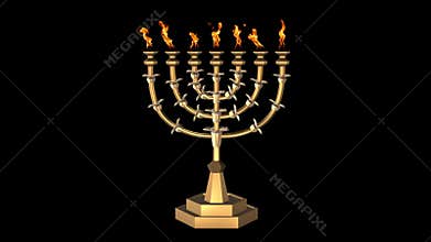 Golden Menorah with Seven Arms Candlestick Almond Blossom Lit with Flames Tabernacle Sanctuary Moses [45sec 30fps]
