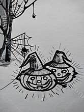 Halloween party spider pumpkin food drawing