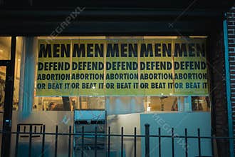 Men Defend Abortion sign in Crown Heights, Brooklyn, New York
