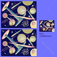 find 10 differences in the fun cosmos rebus for children up to 6 years old