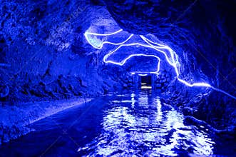 Underground ditch that flows underground in the karez in Turpan, Xinjiang