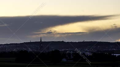 Cities of Neu-Ulm and Ulm with Ulm minster on cloudy summer evening time lapse