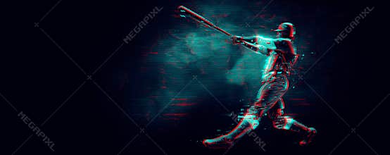 Abstract silhouette of a baseball player on black background. Baseball player batter hits the ball. illustration