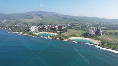 Aerial drone view of the resorts on the west side of Oahu, Hawaii