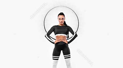 Download high resolution photo for advertising and promotion of gym or fitness club in social networks. Fit woman