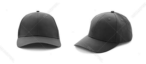 Baseball cap black templates, front views isolated on white background