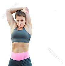 Young athletic beautiful girl isolated. Sports woman for fitness flyer, postcard, poster