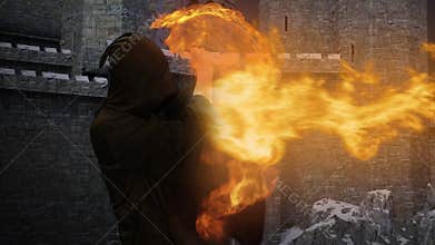 Fire breathing Dragon Fight Wizard