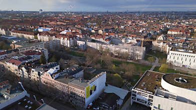 City park in old berlin district. Perfect aerial top view flight drone