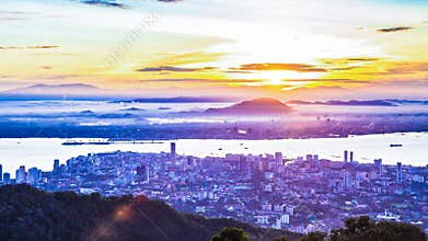 4K time lapse view of cloud above George Town city from Penang Hill