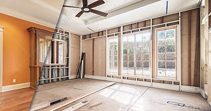 Transition of the Before & After of a House Interior Renovation.