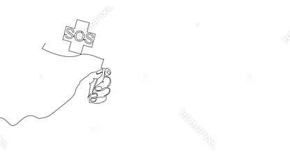 Self drawing line animation flag with the inscription SOS help continuous line drawn concept video