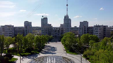 Aerial Derzhprom on Freedom Square in Kharkiv city