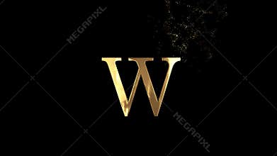 Golden letter W with particles, alphabet, abc, alpha channel