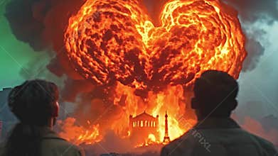 High-impact flame burst absorb an urban landscape, dazzling fire Generative AI