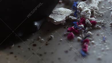 Close-up of meringue pieces on a dessert plate.