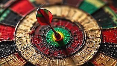 a single dart perfectly poised in the center of a vibrant Generative AI