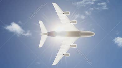 Airplane in Sky With Sun