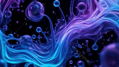 Abstract Swirling Liquid Bubbles Animation, Blue and Purple Hues