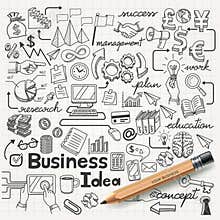 Business Idea doodles icons set.