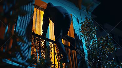Masked intruder: residential break-in, stolen item, safety concern, criminal intent, hidden identity, private dwelling, unknown