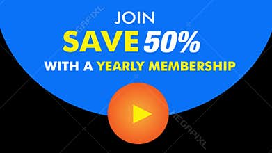Join and Save 50% with Yearly Membership Blue Background Animation Video