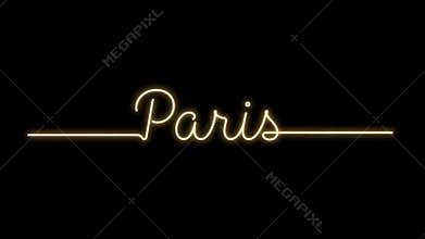 PARIS Neon Write-On Text Animation – Elegant Cursive Script Glowing in Warm White Light