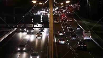 Freeeway Traffic at Night in Berlin. Fast Motion.