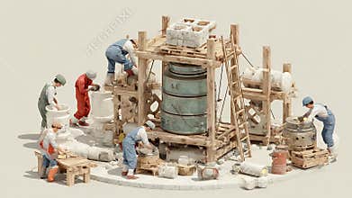 Large Bronze Bell Installation: Skilled Craftsmen Constructing Ancient Artifact