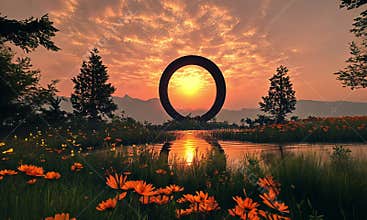 Tranquil Sunset Through a Circle