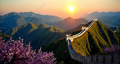 Epic Great Wall of China Amid Lush Mountains and Cloud Sea