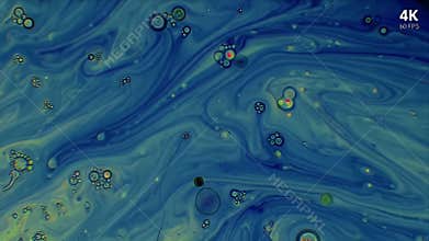 Dynamic Flow of Colorful Cellular Bubbles in a Swirling Psychedelic Blue Liquid Universe