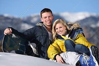 Happy couple at ski resort