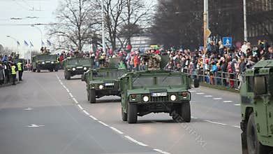 Military transport in city streets